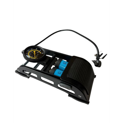 Dual-cylinder car foot pump with pressure gauge, 130PSI 9 bar