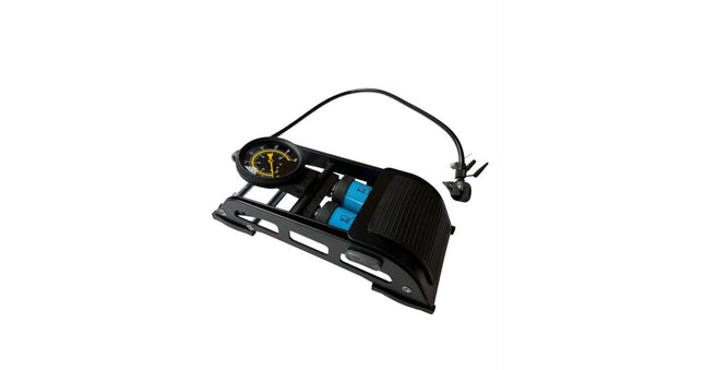 Dual-cylinder car foot pump with pressure gauge, 130PSI 9 bar