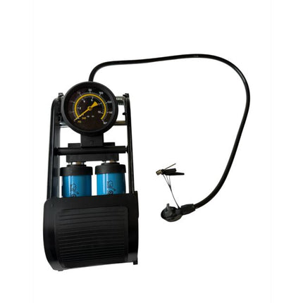 Dual-cylinder car foot pump with pressure gauge, 130PSI 9 bar