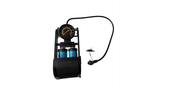 Dual-cylinder car foot pump with pressure gauge, 130PSI 9 bar