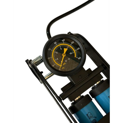 Dual-cylinder car foot pump with pressure gauge, 130PSI 9 bar