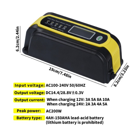 Intelligent automatic charger for car battery, multiple protection, 12V/24V, 10A