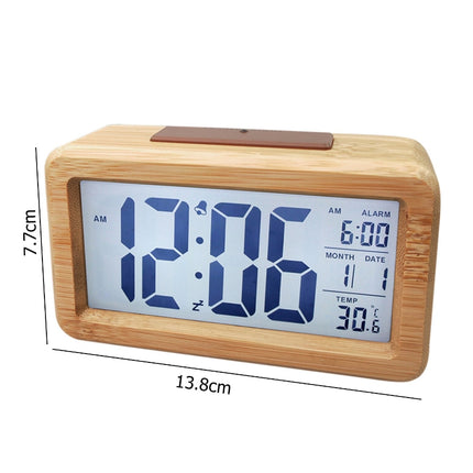 Digital Alarm Clock Wooden Display Electronic Clocks Sensor Backlight Battery Operated