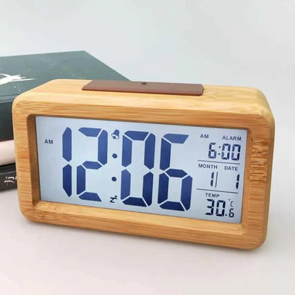 Digital Alarm Clock Wooden Display Electronic Clocks Sensor Backlight Battery Operated