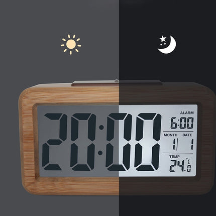 Digital Alarm Clock Wooden Display Electronic Clocks Sensor Backlight Battery Operated