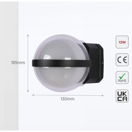 Modern decorative LED wall lamp with triple up and down fountain ball, black, 3000K, 12W, IP65, AC85-265V