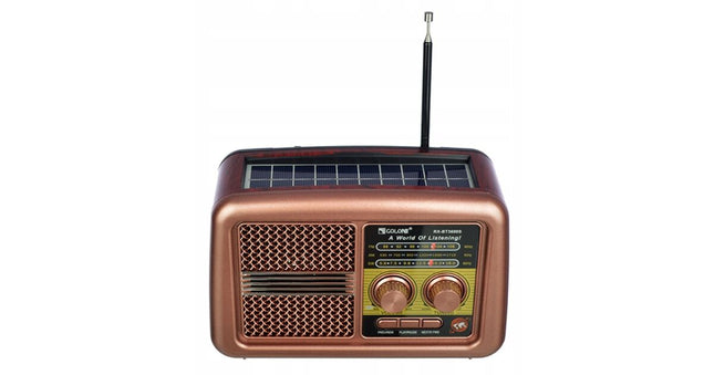 Retro style portable radio with built-in solar panel