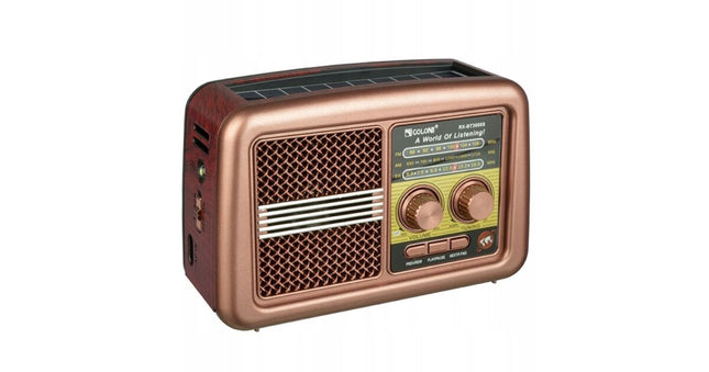 Retro style portable radio with built-in solar panel