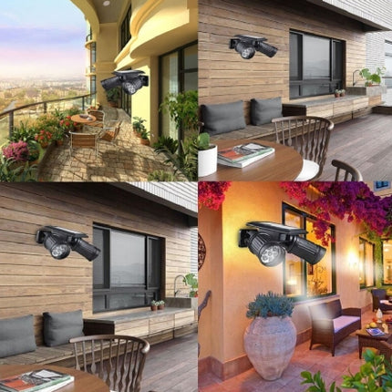 Solar LED lamp with motion sensor, 2 adjustable lamp heads