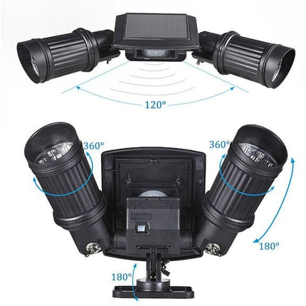 Solar LED lamp with motion sensor, 2 adjustable lamp heads