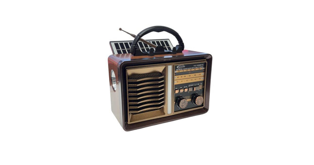Retro FM AM SW Multi-band BT Card, Solar Rechargeable Radio with Flashlight, Telescopic Antenna, Light Brown Color Radio