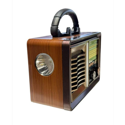 Retro FM AM SW Multi-band BT Card, Solar Rechargeable Radio with Flashlight, Telescopic Antenna, Light Brown Color Radio