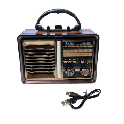 Retro FM AM SW Multi-band BT Card, Solar Rechargeable Radio with Flashlight, Telescopic Antenna, Light Brown Color Radio