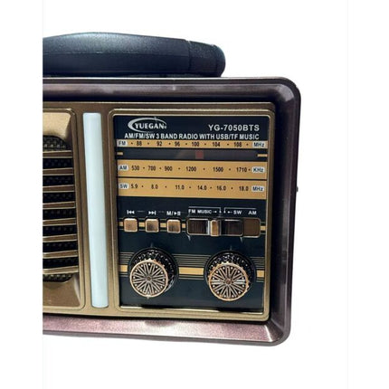 Retro FM AM SW Multi-band BT Card, Solar Rechargeable Radio with Flashlight, Telescopic Antenna, Light Brown Color Radio