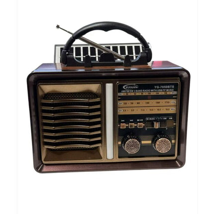 Retro FM AM SW Multi-band BT Card, Solar Rechargeable Radio with Flashlight, Telescopic Antenna, Light Brown Color Radio
