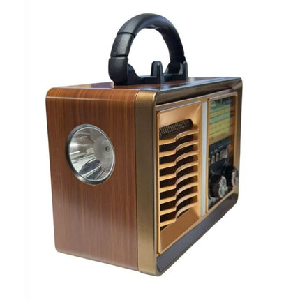 Retro FM AM SW Multi-band BT Card, Solar Rechargeable Radio with Flashlight, Telescopic Antenna, Light Brown Color Radio