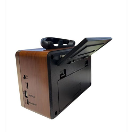 Retro FM AM SW Multi-band BT Card, Solar Rechargeable Radio with Flashlight, Telescopic Antenna, Light Brown Color Radio