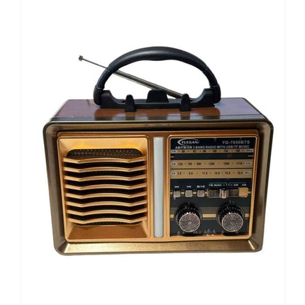 Retro FM AM SW Multi-band BT Card, Solar Rechargeable Radio with Flashlight, Telescopic Antenna, Light Brown Color Radio
