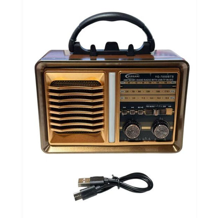 Retro FM AM SW Multi-band BT Card, Solar Rechargeable Radio with Flashlight, Telescopic Antenna, Light Brown Color Radio
