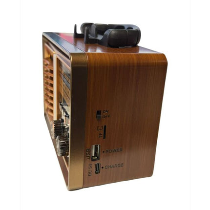Retro FM AM SW Multi-band BT Card, Solar Rechargeable Radio with Flashlight, Telescopic Antenna, Light Brown Color Radio