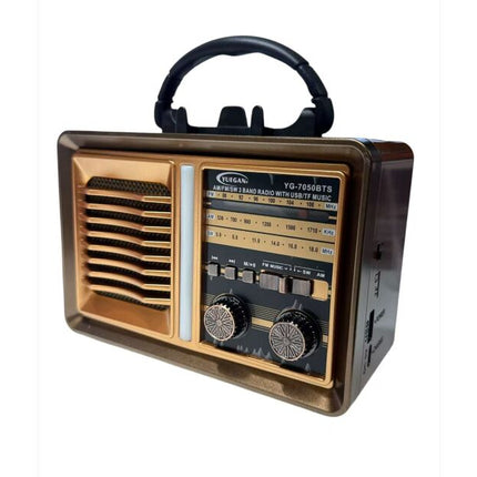Retro FM AM SW Multi-band BT Card, Solar Rechargeable Radio with Flashlight, Telescopic Antenna, Light Brown Color Radio