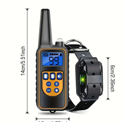 Electric Collar for dog training, range 800m, rechargeable, waterproof IP67, rubber electrodes, skin-friendly, adjustable size, 21-67 cm